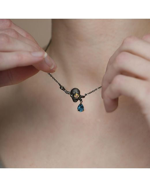 Janus Edinburgh Metallic Muerto Skull Necklace