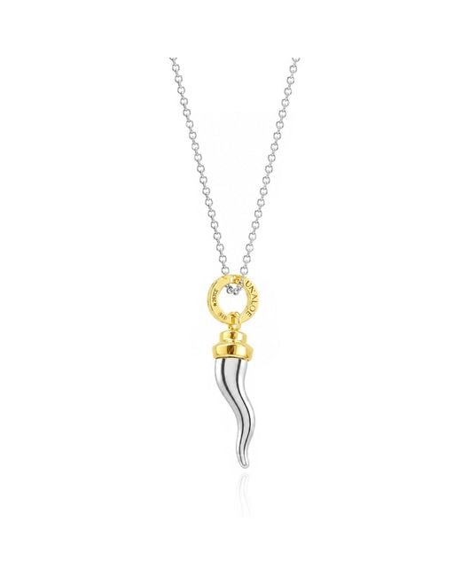 Unaloe Metallic Two-Tone Sterling Italian Horn With Plated Bowler Hat Necklace