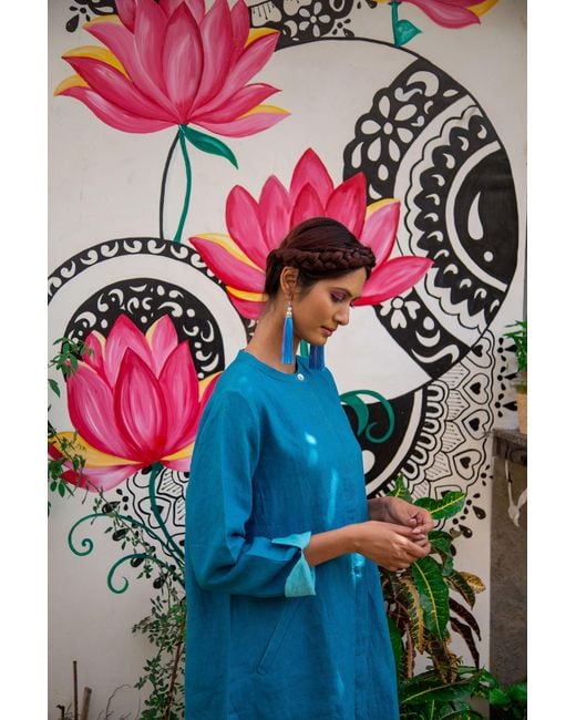 NoLoGo-chic Blue Super Mix Coat Dress Linen