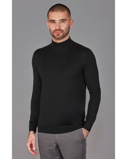 Paul James Knitwear Black Superfine Riccardo Merino Silk Mock Turtle Neck Jumper for men