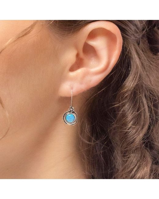 Isla Silver Blue Handmade Sterling Opal Earrings With Dainty Flower Detail