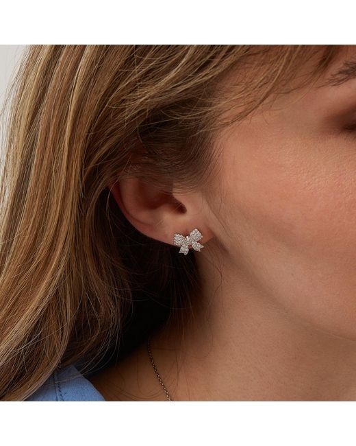 Spero London Metallic Bowtie Sterling Silver Zirconia Stud Earring
