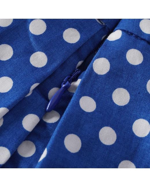 Smart and Joy Blue Flared Midi Skirt With Polka Dots