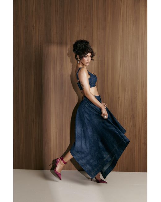 Ofuure Blue Denim Pinstripe Sabina Handkerchief Skirt