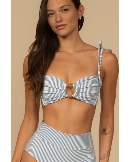 Montce Blue Classic Stripe Tori Ties Bandeau Bikini Top