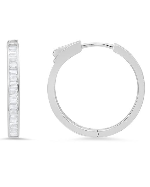 Kylie Harper White Diamond Lock Baguette-Cut Statement Hoop Earrings