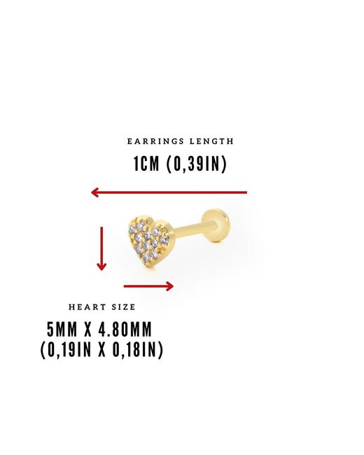 LINYA JEWELLERY Metallic Real Heart Tragus, Pave Heart Chain Piercing, Minimalist Heart Jewellery, Stud Piercing, Heart Tragus, Mini Dainty Piercing