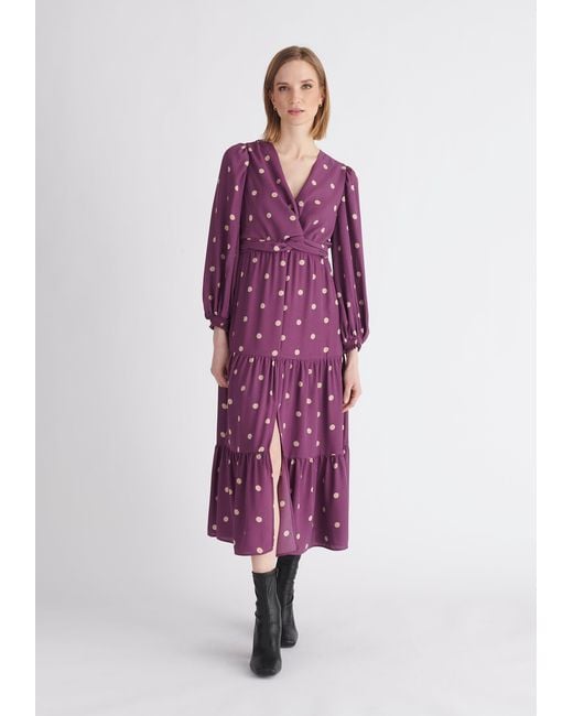 Paisie Purple Tiered Hem Polka Dot Dress