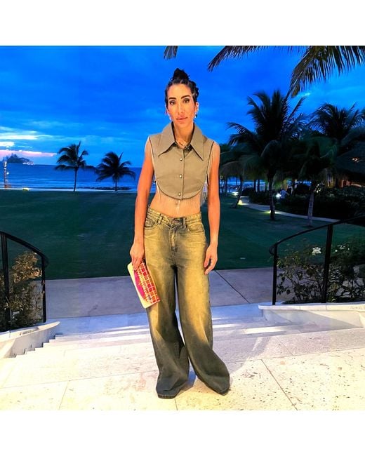 L2R THE LABEL Green Reversible Metallic Fringe Vest