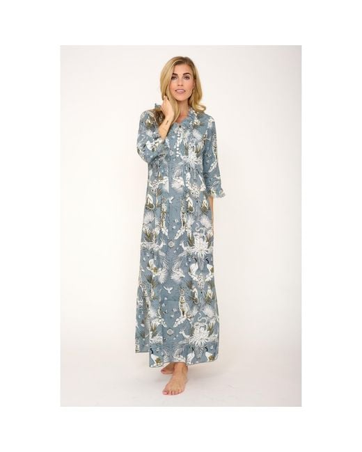 At Last Blue Cotton Annabel Maxi Dress