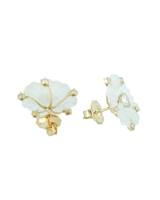 Artisan Multicolor 14K Carved Crystal & Diamond Flower Stud Earrings
