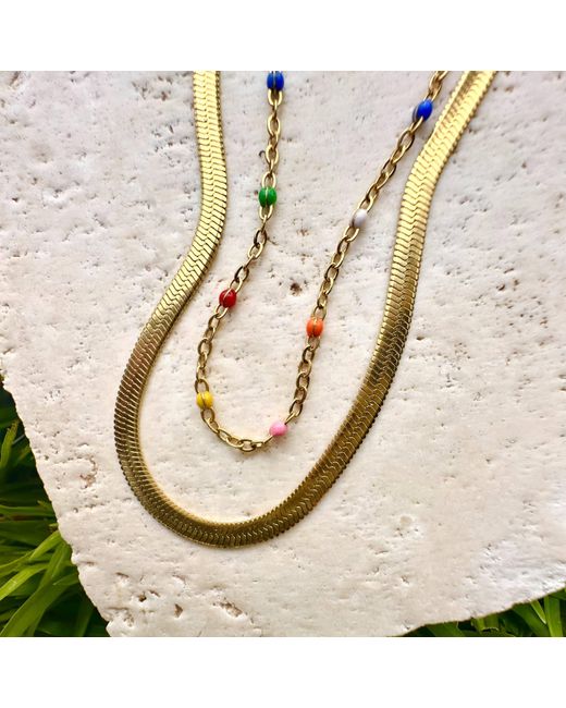 Evie Jewelry Metallic Colour Wave Fine Beaded Waterproof Necklace