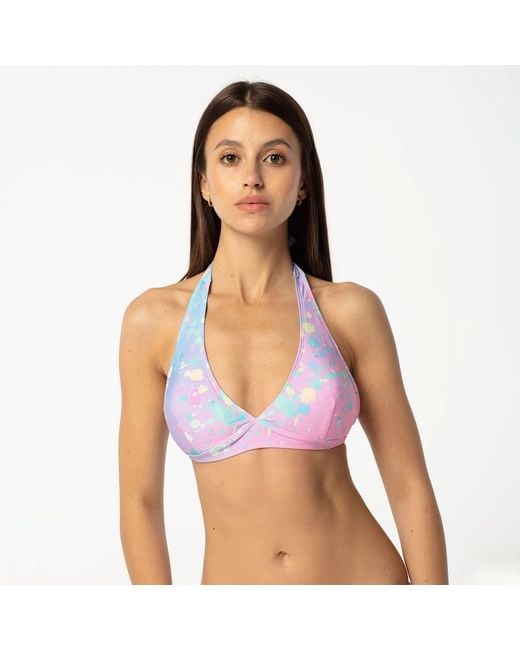 Aloha From Deer Blue Sphashed Halter Neck Bikini Top