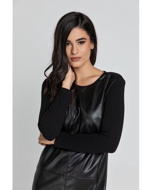 Conquista Black Dress With Faux Leather Front By Fashion