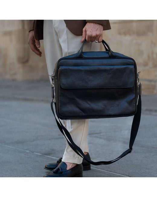 Time Resistance Black Leather Briefcase Laptop Bag for men