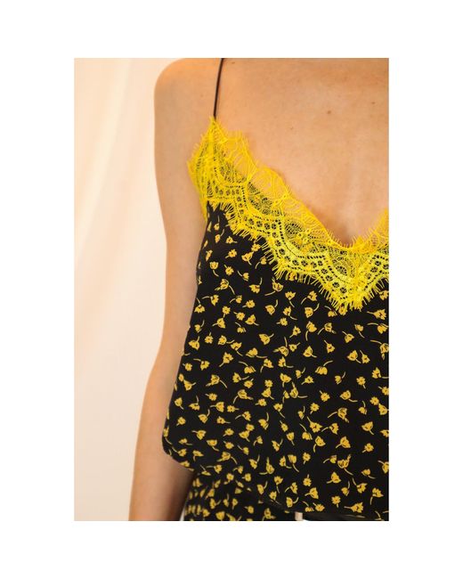 2KStyle Black Birke Corded Lace-Trimmed Floral-Print Camisole