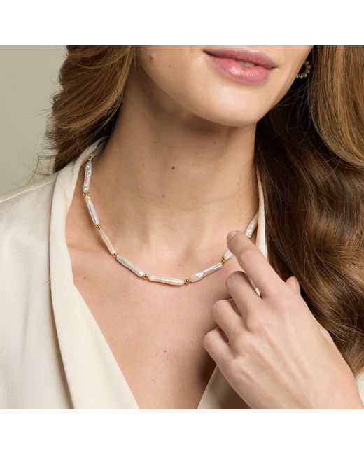 Pearls of the Orient Online Metallic Decus 'Stick' Cultured Freshwater Pearl Necklace With Plate Beads