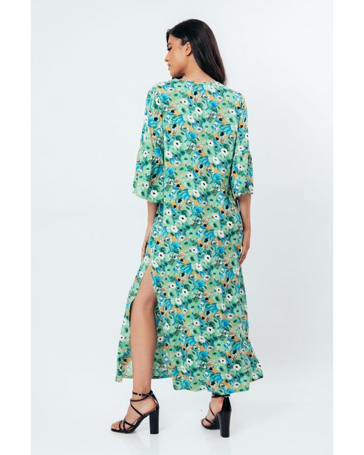 Conquista Green Floral Kaftan Style Maxi Dress
