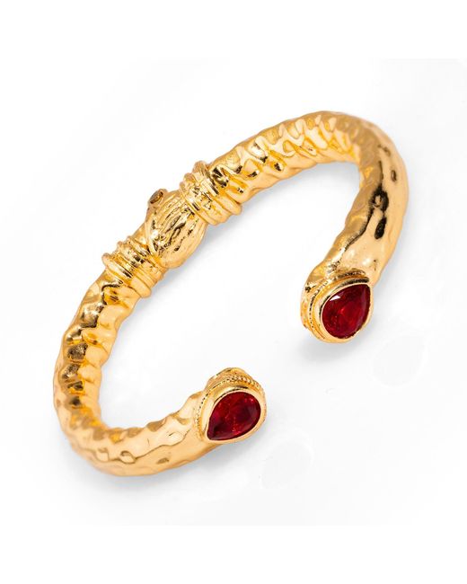 Ebru Jewelry Metallic Ruby Stone Gold Cuff Bracelet