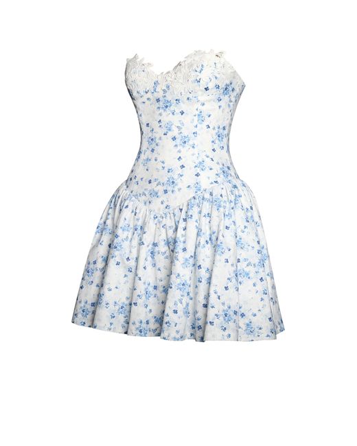 Miss Circle New York Blue Taleah Floral Print Linen Mini Dress With Lace Trim
