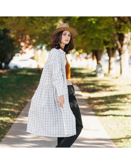 Zenzee Gray Neutrals Cotton Linen Gingham Shirt Dress Natural