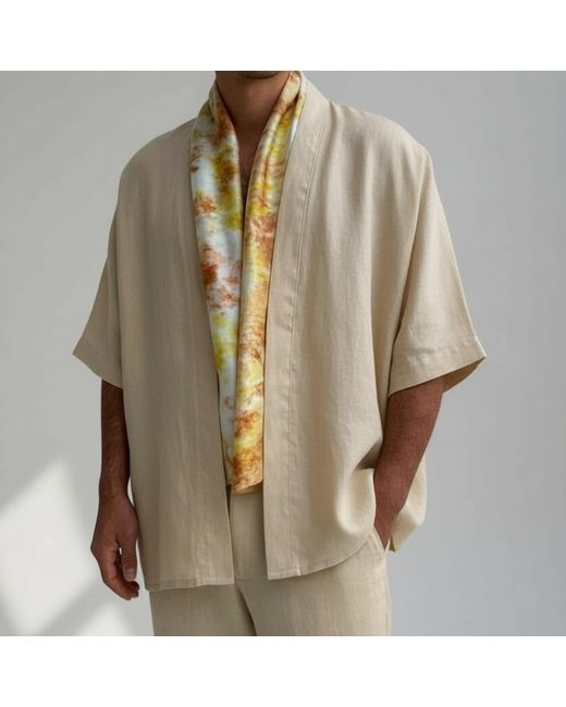 ORIGIN OF HEARTS Natural Neutrals Vela Linen Kimono Shirt For Elevated Summer Style for men