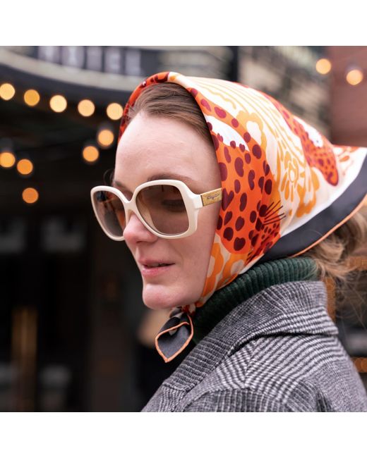 Jessie Zhao New York Brown Silk Bandana Of Leopards With Floral Fountain