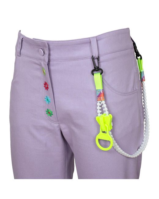 Lalipop Design Purple Flower Embroidered Cropped Lilac Pants