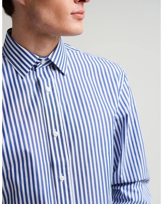 Gresham Blake Blue Stripe Single Cuff Shirt for men