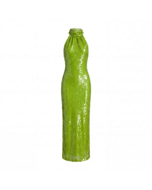 Mac Duggal Green Sequin Halter Neck Open Back Dress
