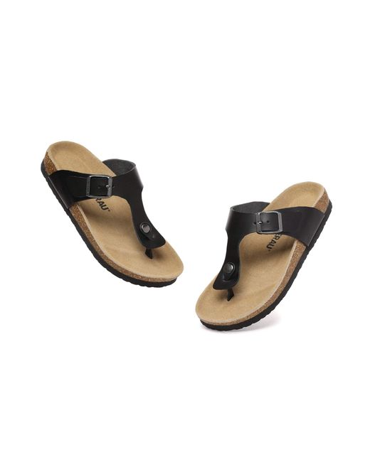 EverAu Australia Black Flamingo Leather Toe Thong Sandals