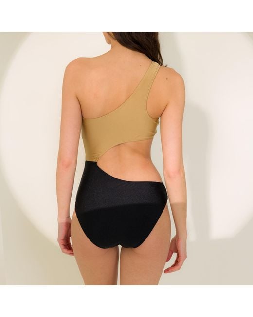 Aulala Paris Black Vintage Vibes Asymmetrical Bi-Color One-Piece Swimsuit