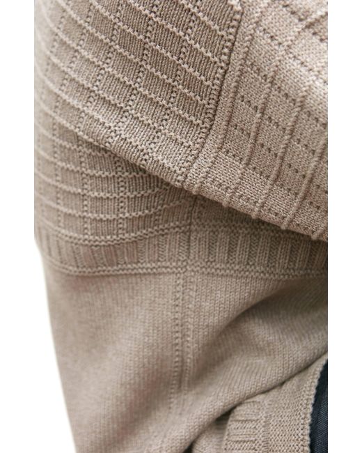 Paul James Knitwear Gray Midweight Cotton Sennen Grid Knit Gansey Jumper for men