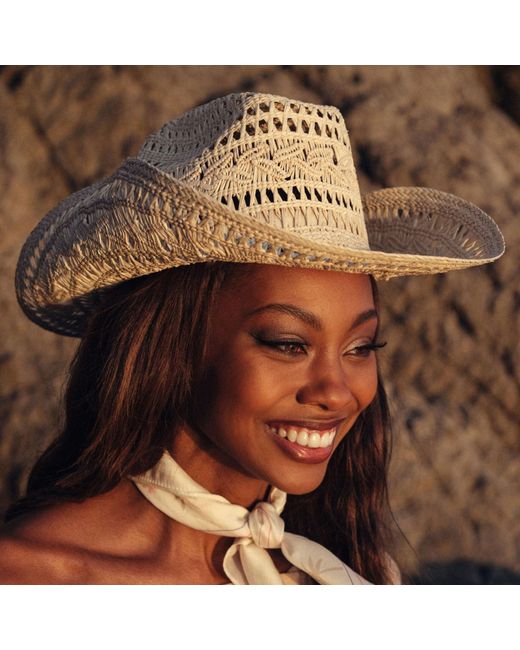 Ivy Ozzie Metallic Neutrals Open Weave Straw Cowboy Hat