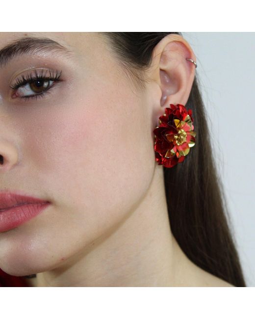 PINAR OZEVLAT Red Blossom Studs Two Tone