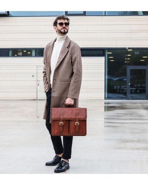 Time Resistance Brown Leather Satchel Bag for men