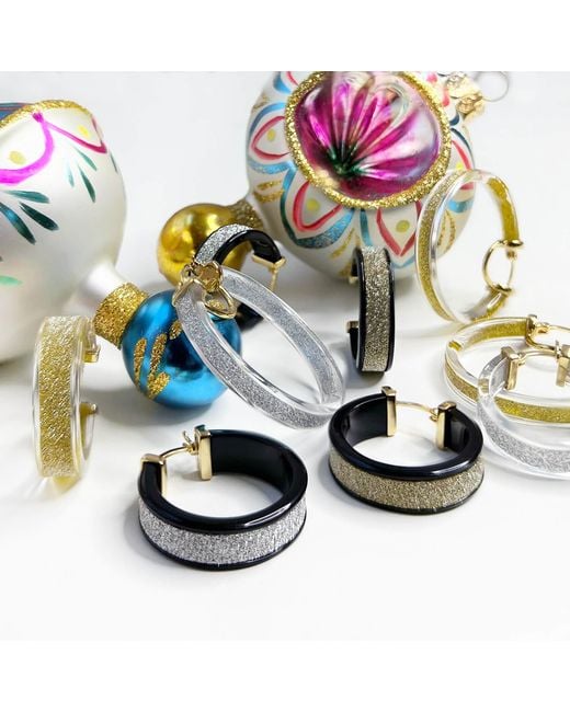Gold & Honey Black & Silver Wide Glitter Hoops
