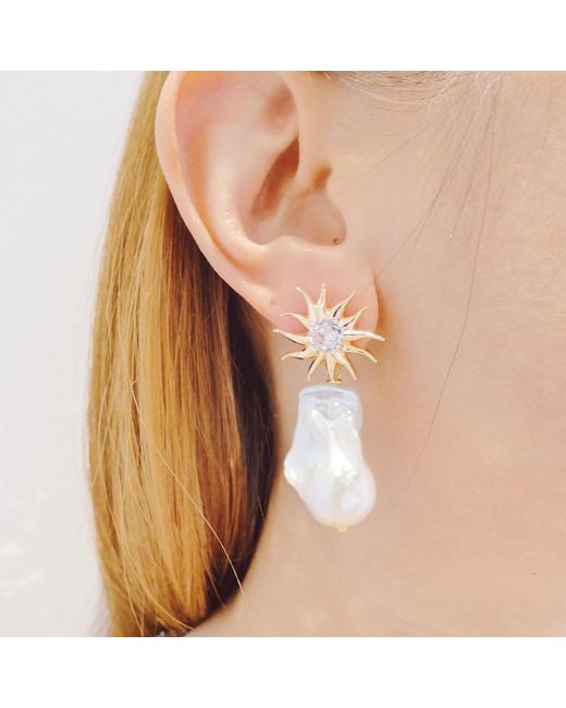 VALERIE CHIC Metallic Crystal Sun Baroque Pearl Earrings 18K