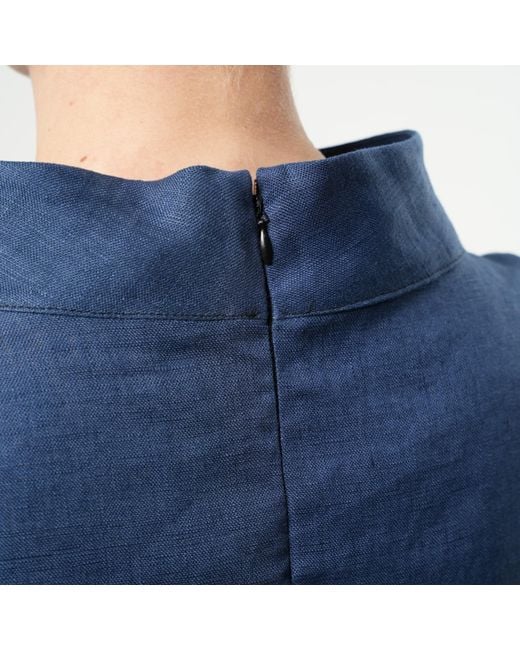 Metamorph Blue Turtleneck Linen Top