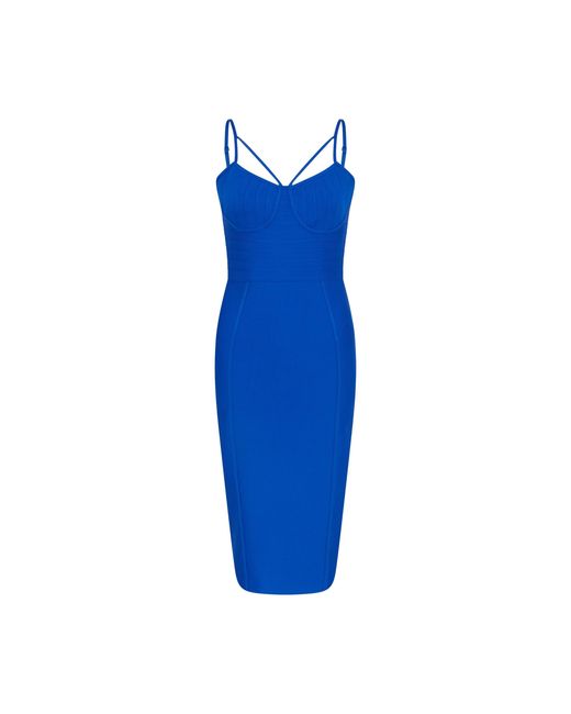 Sour Figs Blue Split Strap Bustier Bandage Midi Dress