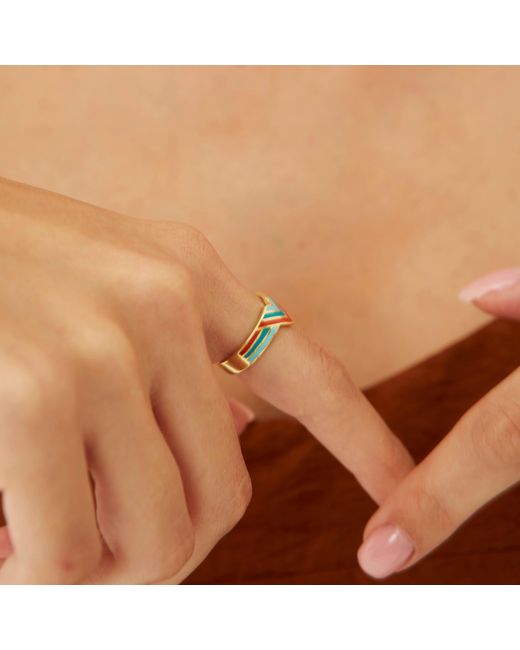 Spero London Blue Enamel Four Color Sterling Arrow Ring