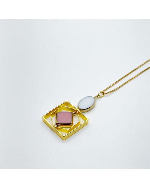 Aracheli Studio Metallic White And Pink Vintage German Glass Beads, Art Deco Chain Necklace