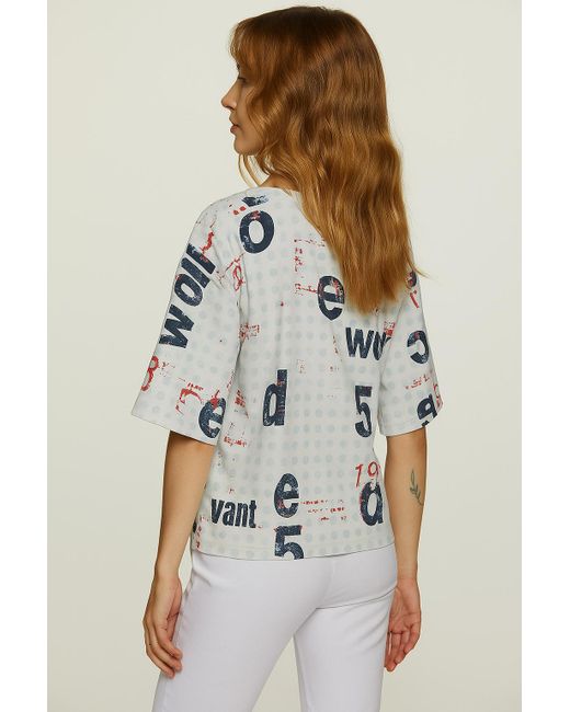 Conquista Blue Oversized Cotton Ripstop Printed T-Shirt With Elbow-Length Sleeves