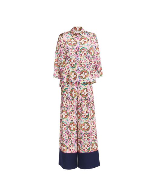 Julia Allert Pink Abstract Print Satin Shirt & Wide Leg Trouser Set