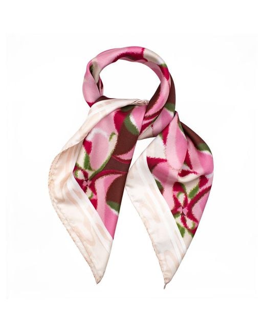 Lamberty Munich Pink Neutrals Blurry Seas Retro Rose Midi Silk Scarf