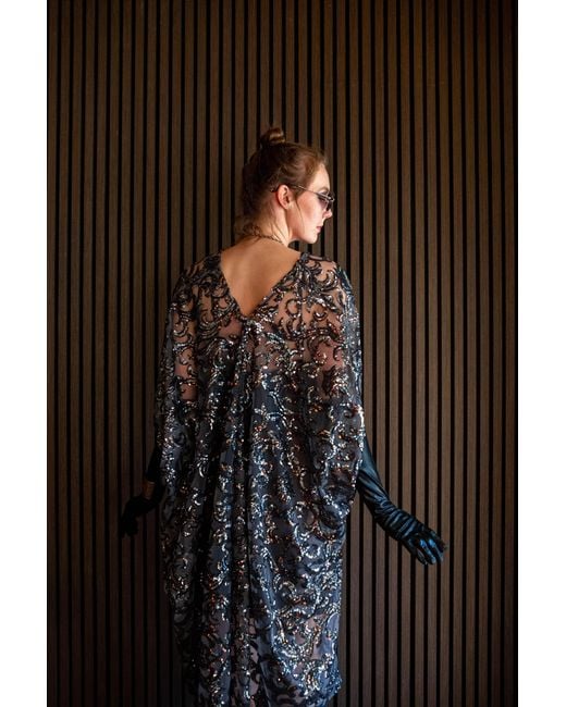 Jennafer Grace Gray Empire Sequin Caftan Kaftan Dress