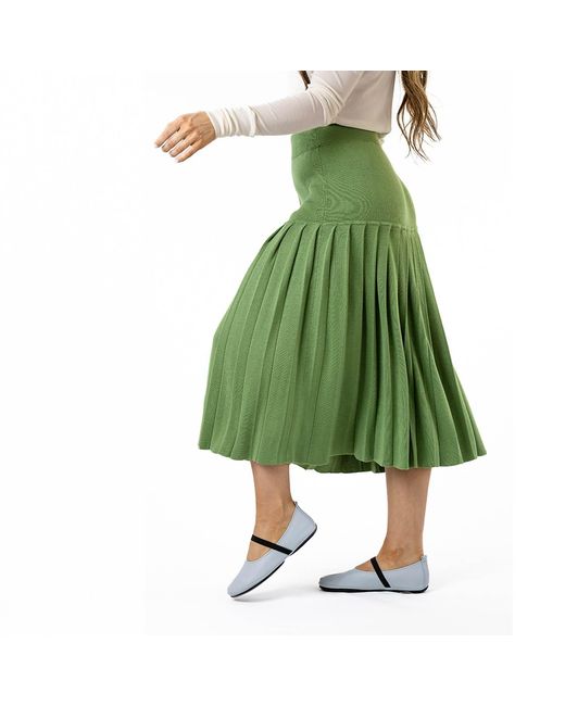 Zenzee Green Silk Cashmere Pleated Skirt