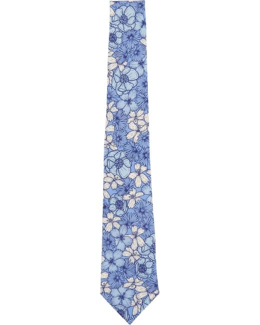 Lords of Harlech Blue Taddeo Dense Floral Merino Tie for men