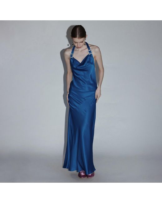 Belsize25 Blue Mayfair Series – Crystal Buckle Halterneck Backless Dress