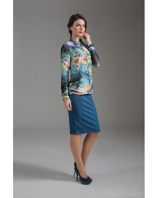 Conquista Blue Long Sleeve Print Shirt